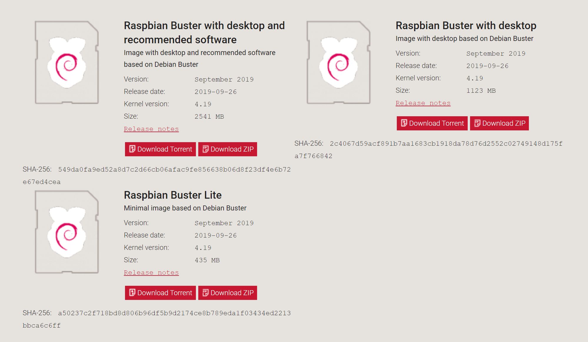 Raspbian Buster系统下载选择界面